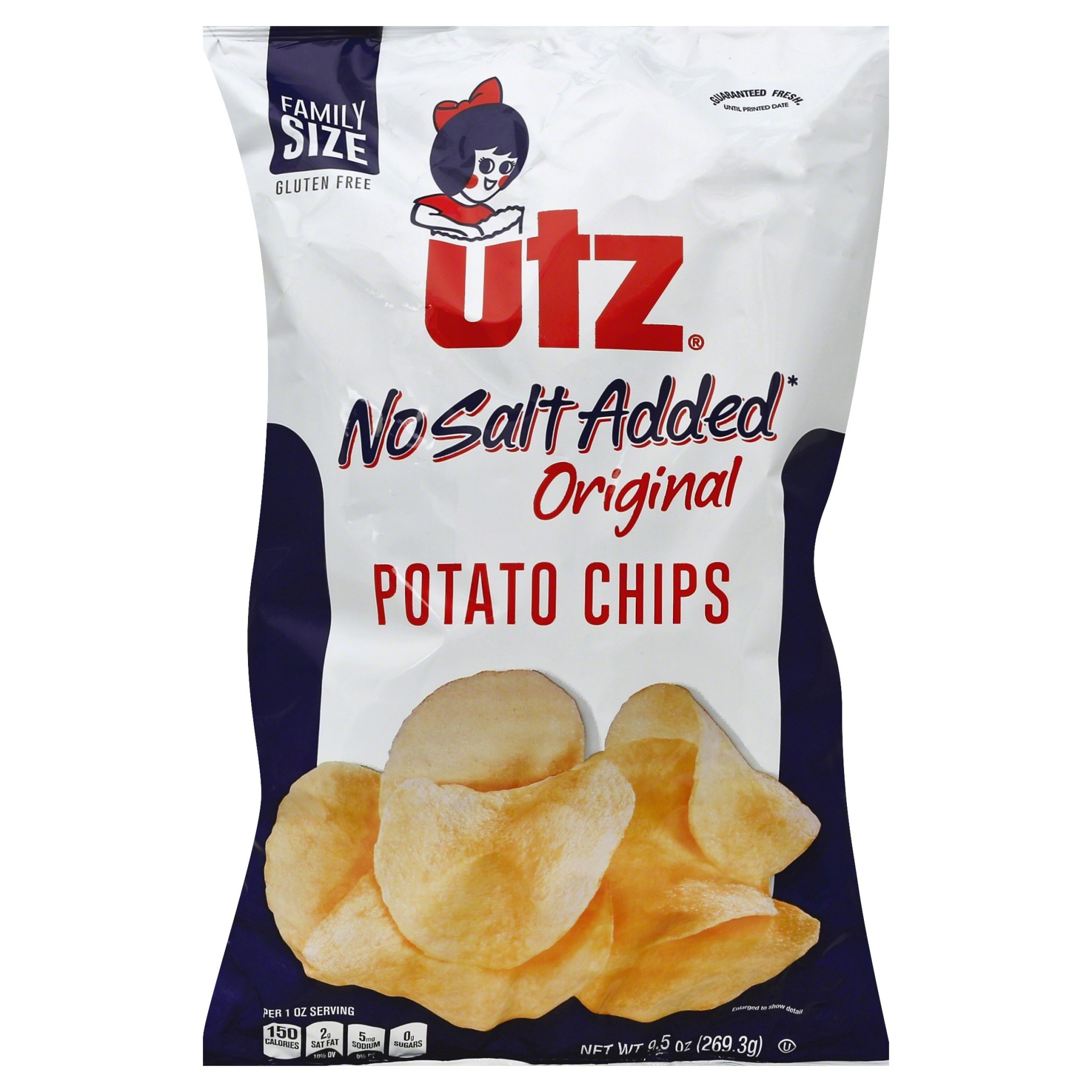 slide 1 of 5, Utz No Salt Added Potato Chips, 9.5 oz