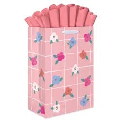 American Greetings Medium Mother's Day Gift Bag with Pop-out Tissue Paper - Pink Floral Grid