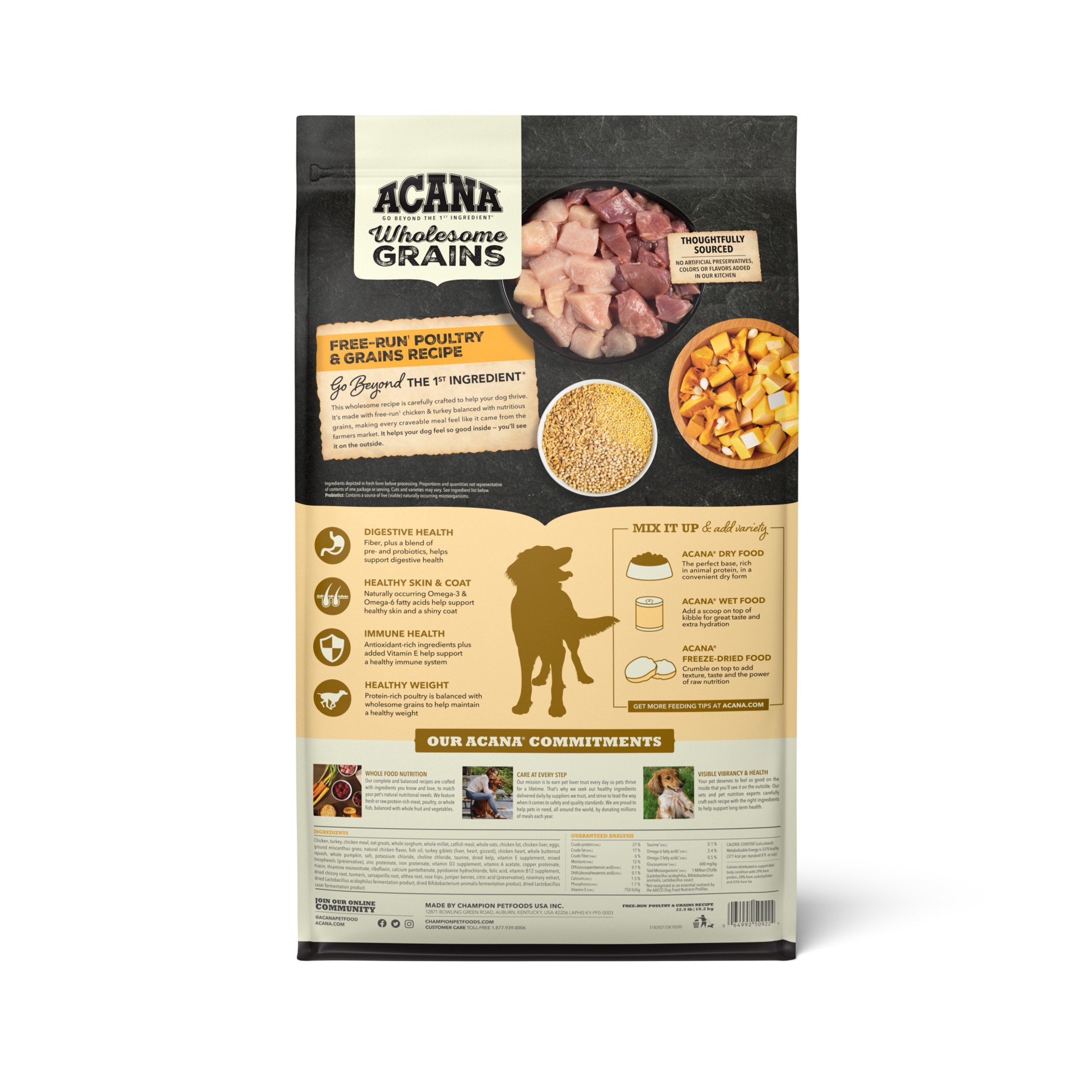 slide 5 of 5, ACANA Wholesome Grains Free-Run Poultry + Grains 22.5lb, 22.5 lb