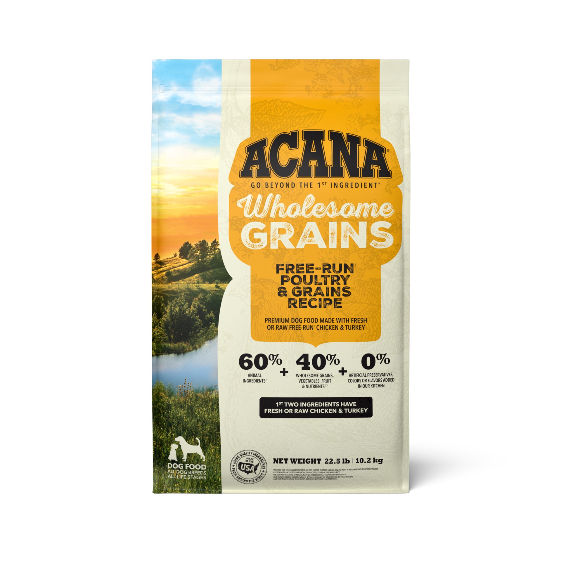 slide 1 of 5, ACANA Wholesome Grains Free-Run Poultry + Grains 22.5lb, 22.5 lb