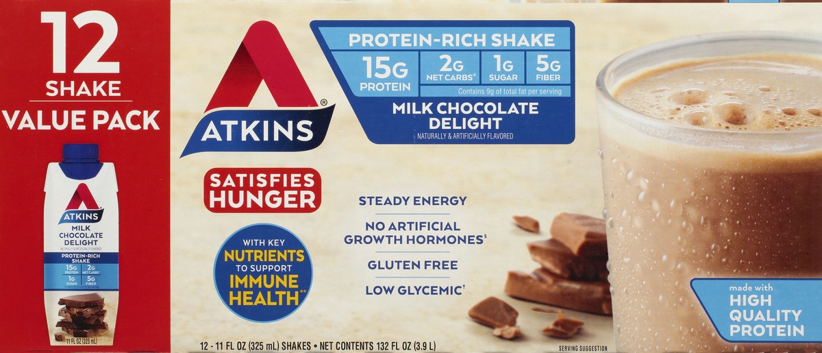 slide 1 of 9, Atkins Milk Chocolate Delight Protein Shake, 12 ct