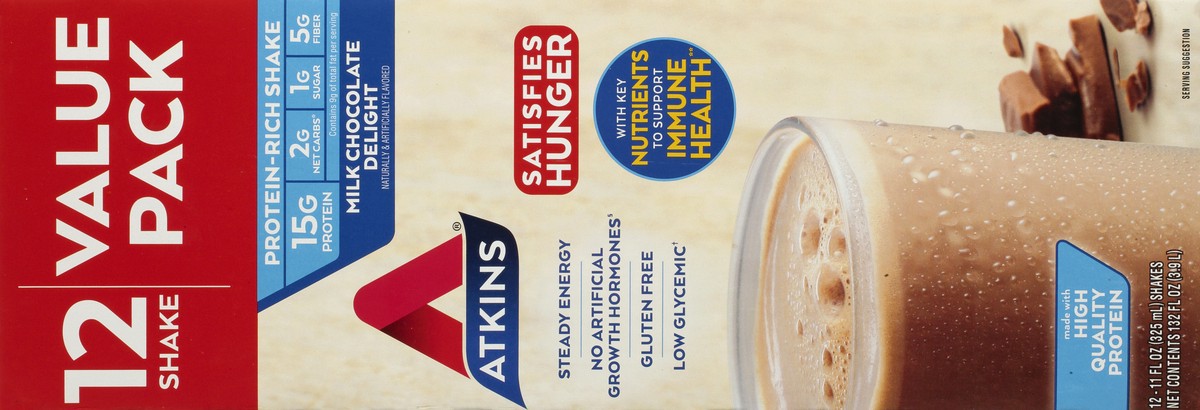slide 9 of 9, Atkins Milk Chocolate Delight Protein Shake, 12 ct