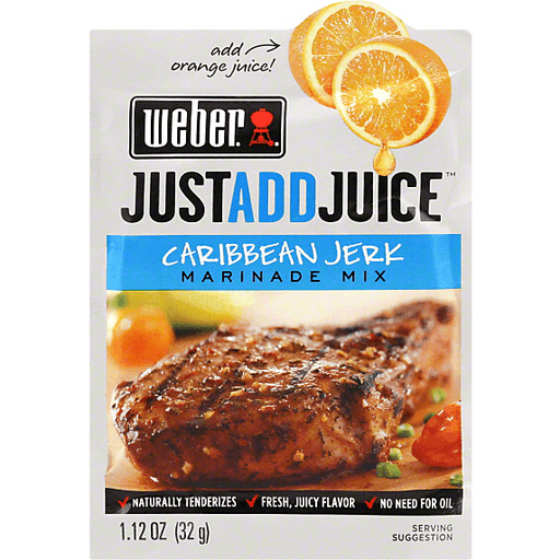 slide 1 of 1, Weber Just Add Juice Caribbean Jerk Marinade Mix, 1.12 oz