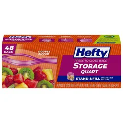 Hefty Double Zipper Storage Quart Press to Close Bags 48 Bags