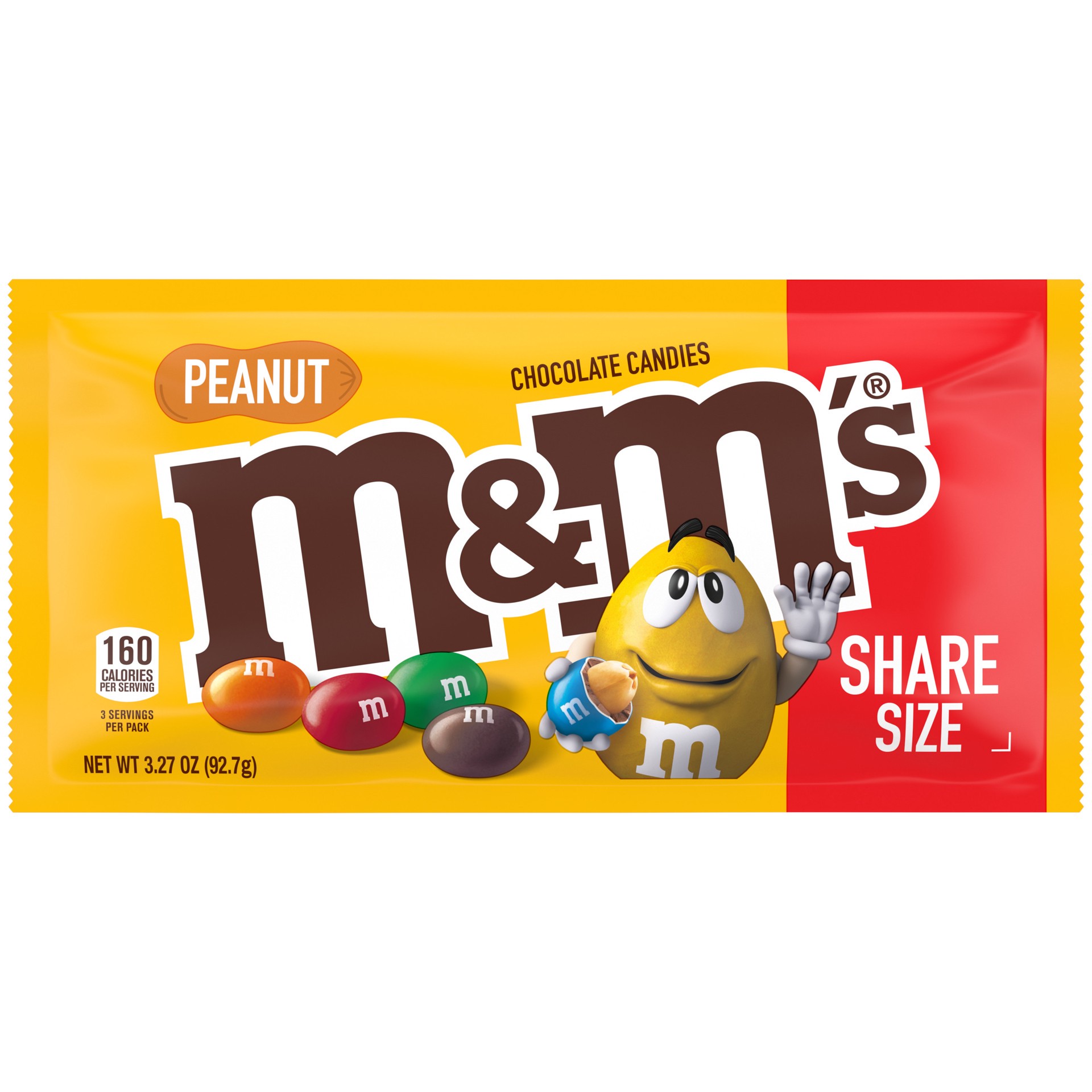 slide 1 of 8, M&M's Peanut Milk Chocolate Candy, Share Size, 3.27 oz Bag, 3.27 oz