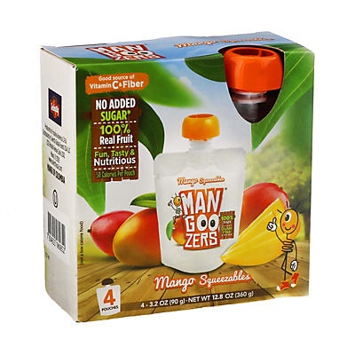 slide 1 of 1, Mangoozers Mango Fruit Squeezable Pouches, 4 ct