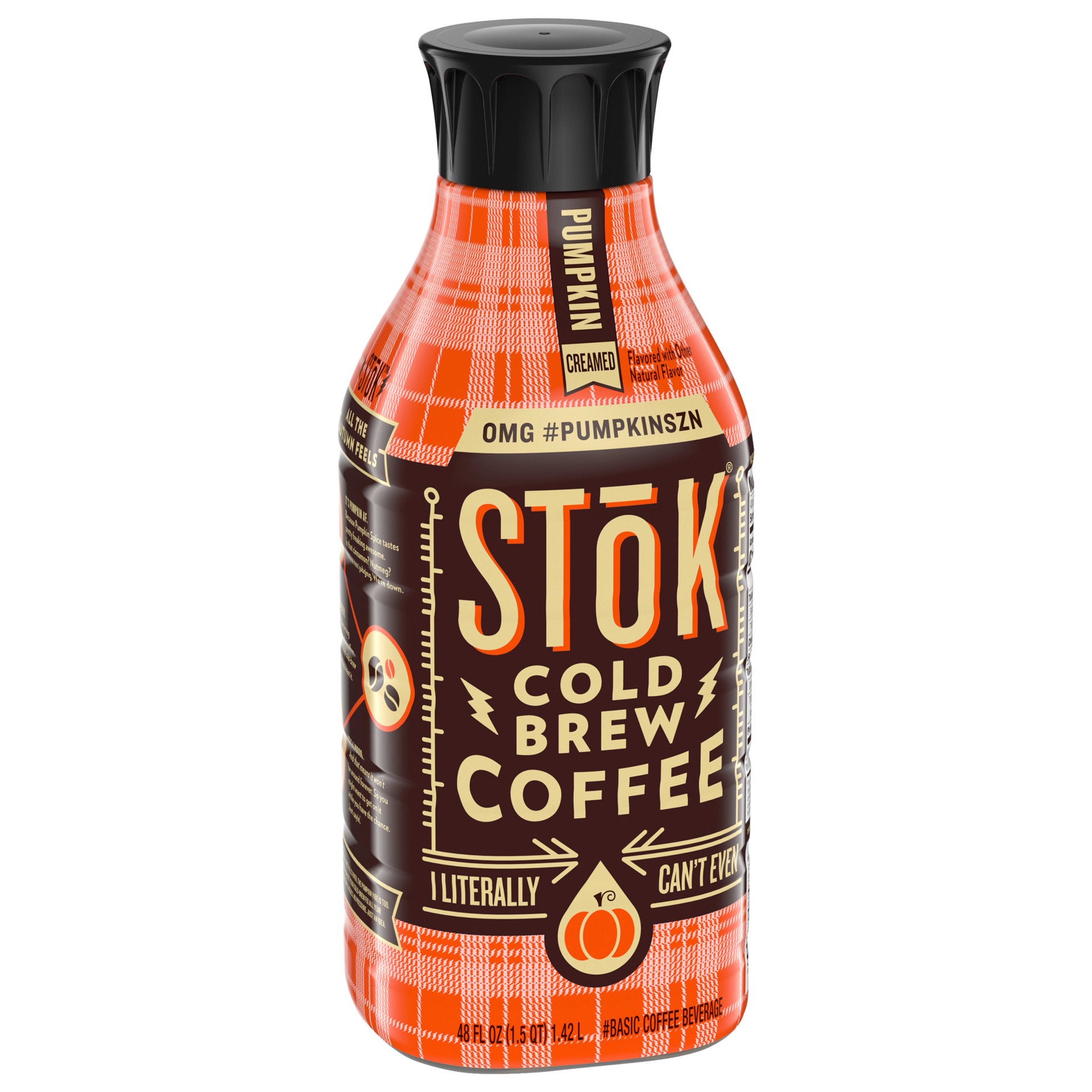 slide 4 of 5, STōK Cold Brew Coffee, Pumpkin Creamed, Sweetened, Pumpkin Spice, Light Roast, 48 FL OZ Bottle, 48 fl oz