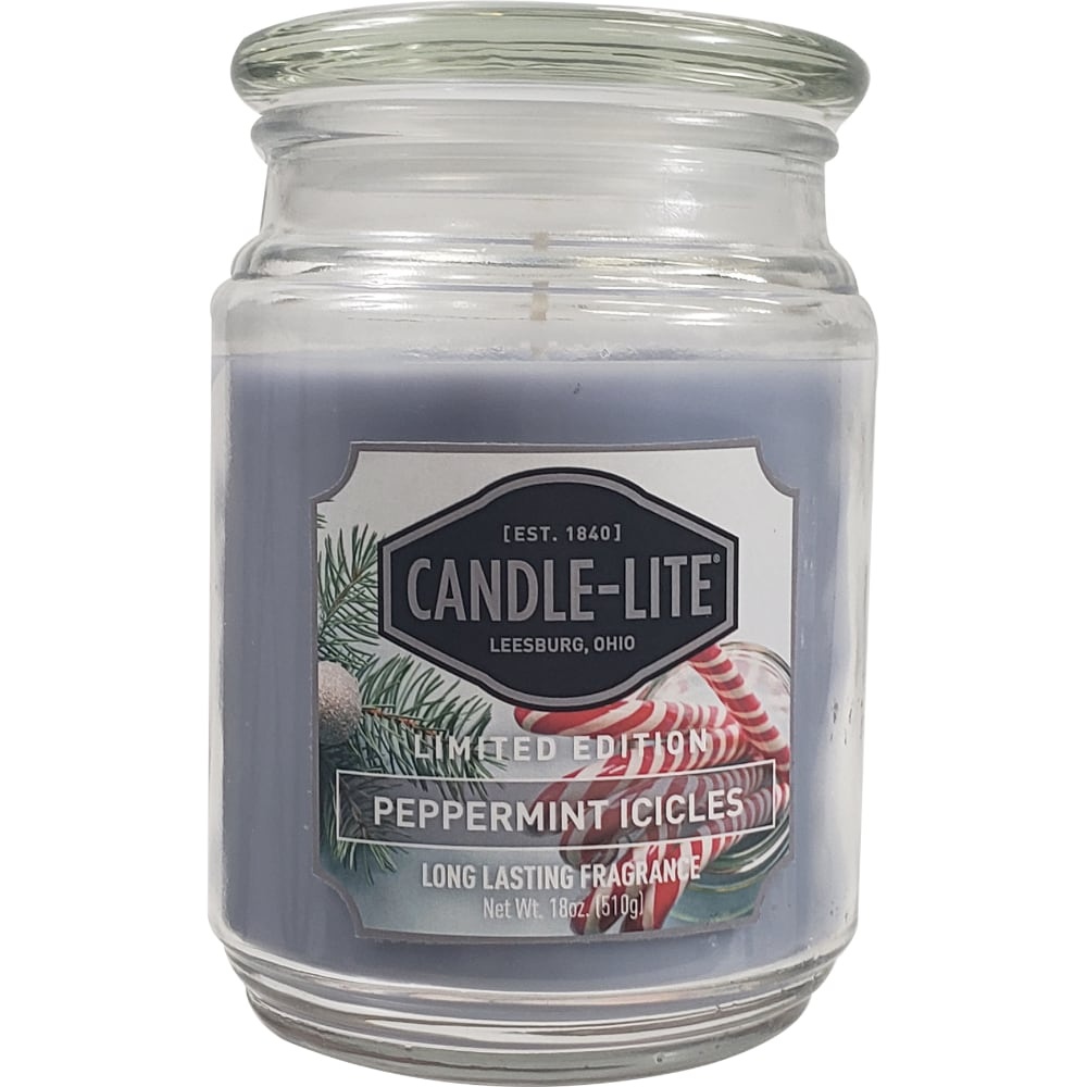 slide 1 of 1, Candle-Lite Peppermint Icicles Scented Jar Candle - Blue, 18 oz