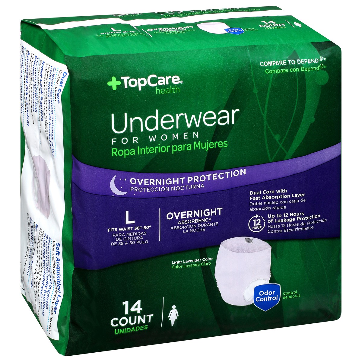 slide 5 of 9, TopCare Health Large Light Lavender Color Overnight Protection Underwear for Women 14 ea, 14 ct