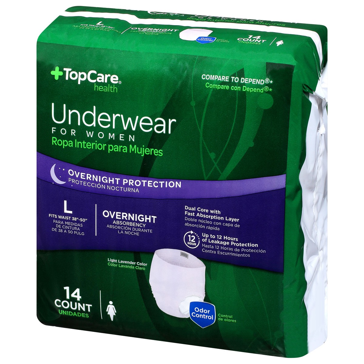 slide 4 of 9, TopCare Health Large Light Lavender Color Overnight Protection Underwear for Women 14 ea, 14 ct