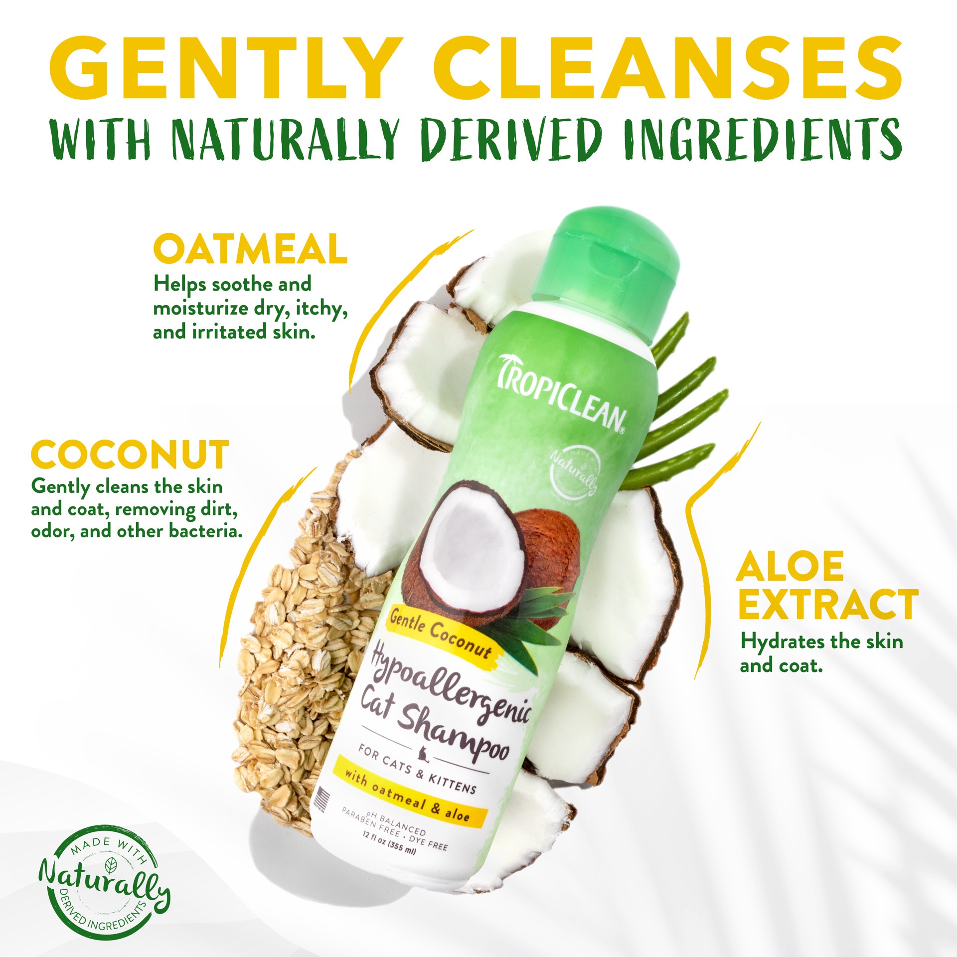 slide 4 of 10, TropiClean Gentle Coconut Hypoallergenic Cat & Kitten Shampoo, 12 oz