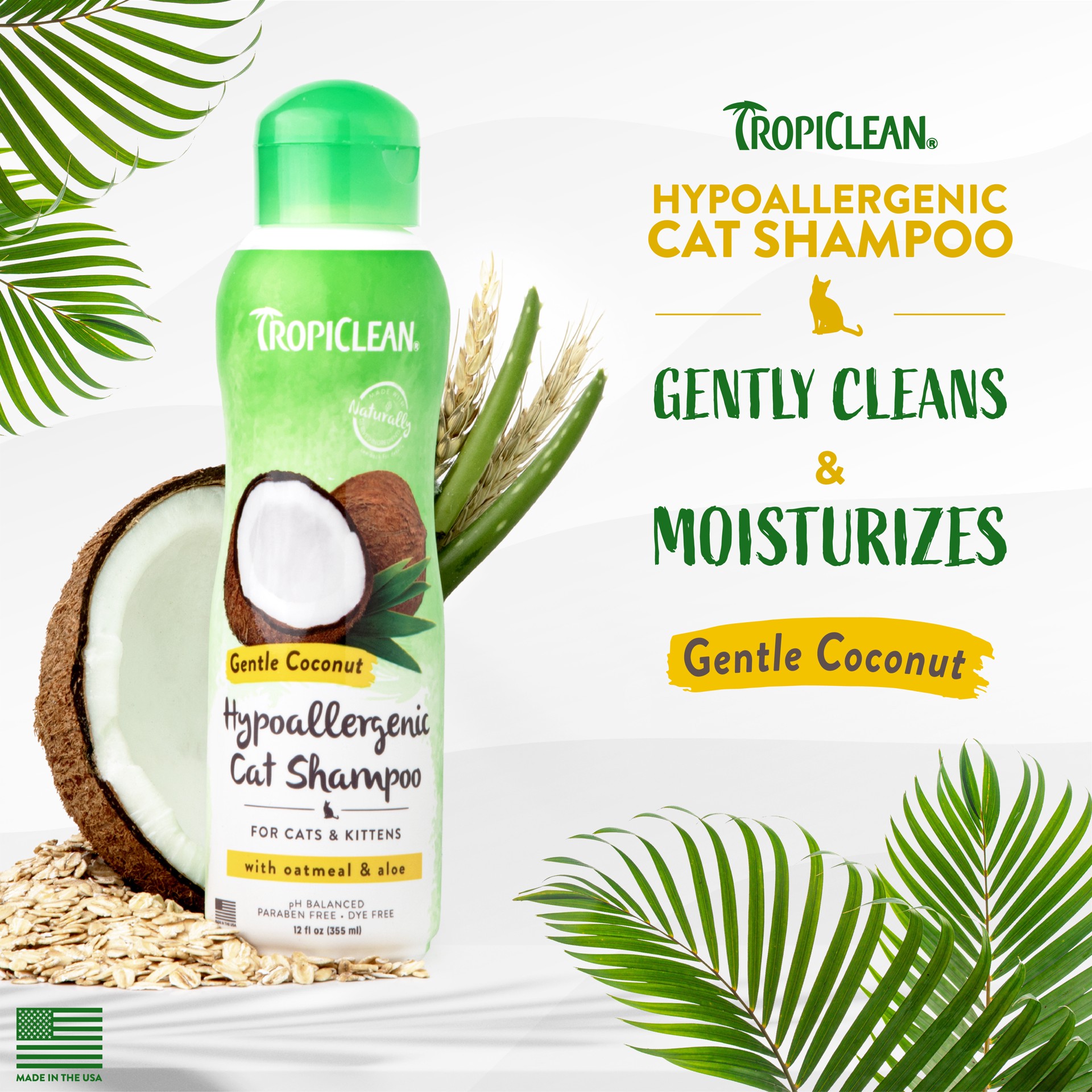 slide 5 of 10, TropiClean Gentle Coconut Hypoallergenic Cat & Kitten Shampoo, 12 oz