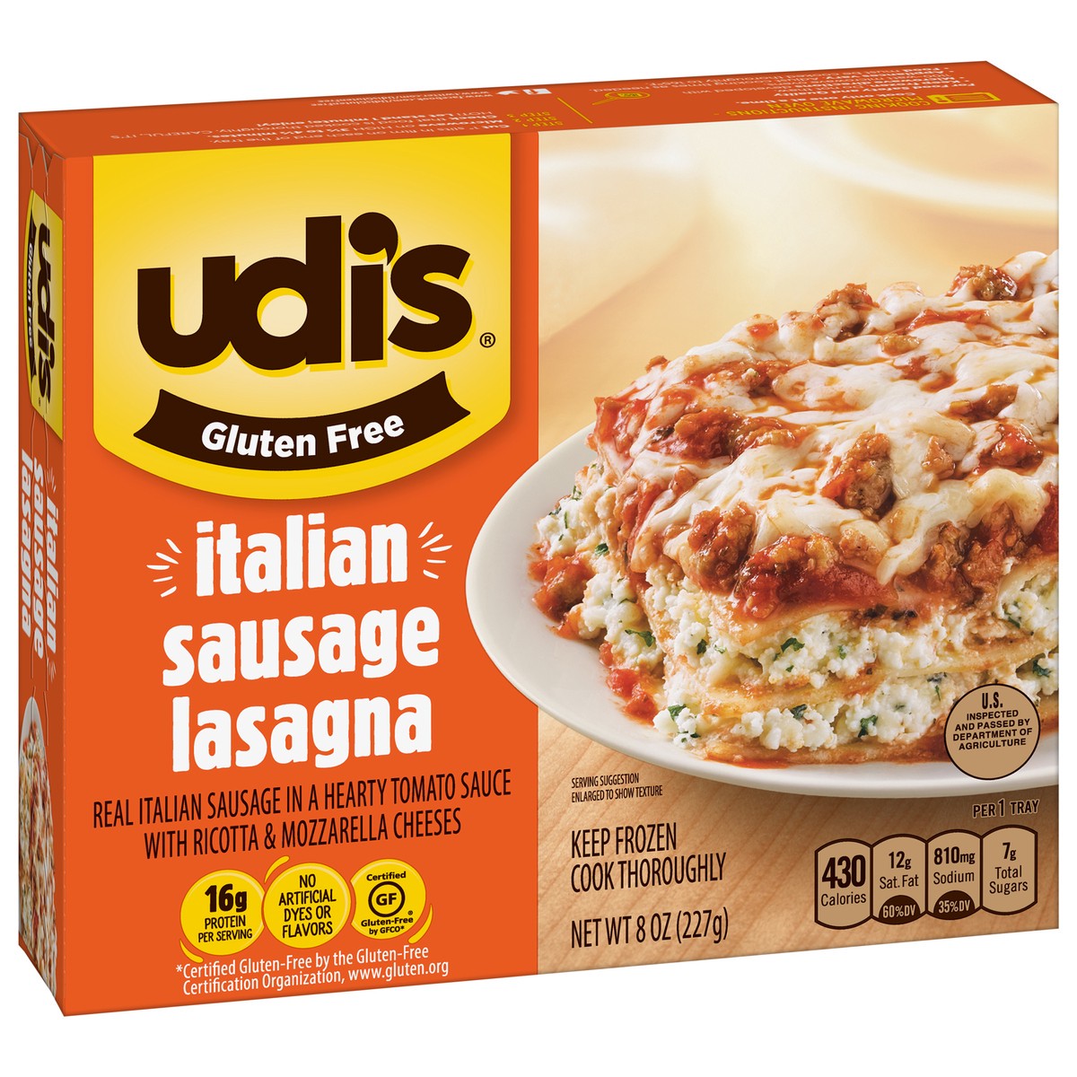 slide 2 of 8, Udi's Gluten Free Italian Sausage Lasagna 8 oz, 8 oz