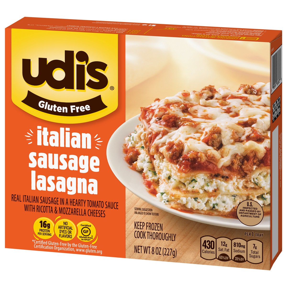 slide 6 of 8, Udi's Gluten Free Italian Sausage Lasagna 8 oz, 8 oz