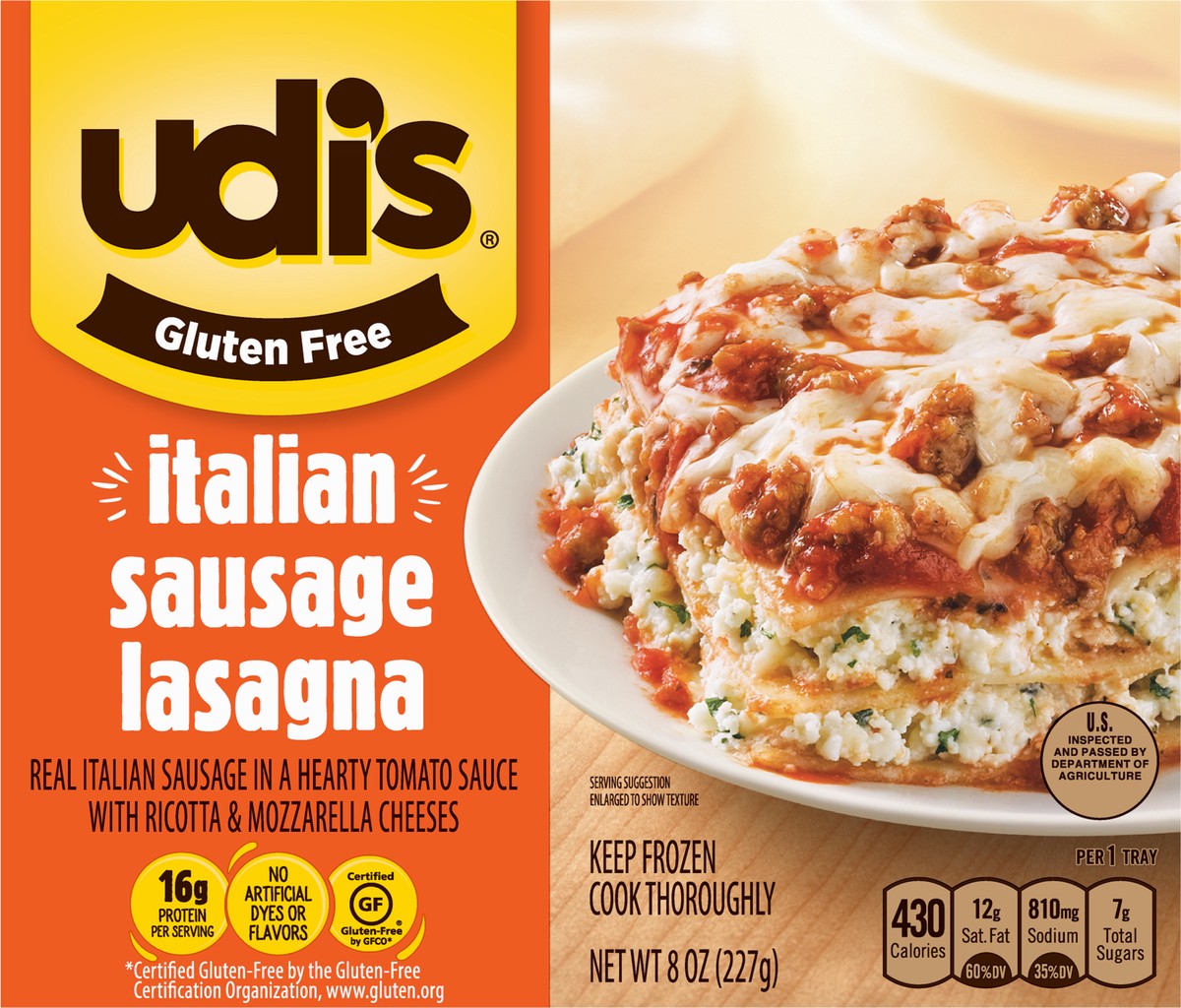slide 5 of 8, Udi's Gluten Free Italian Sausage Lasagna 8 oz, 8 oz