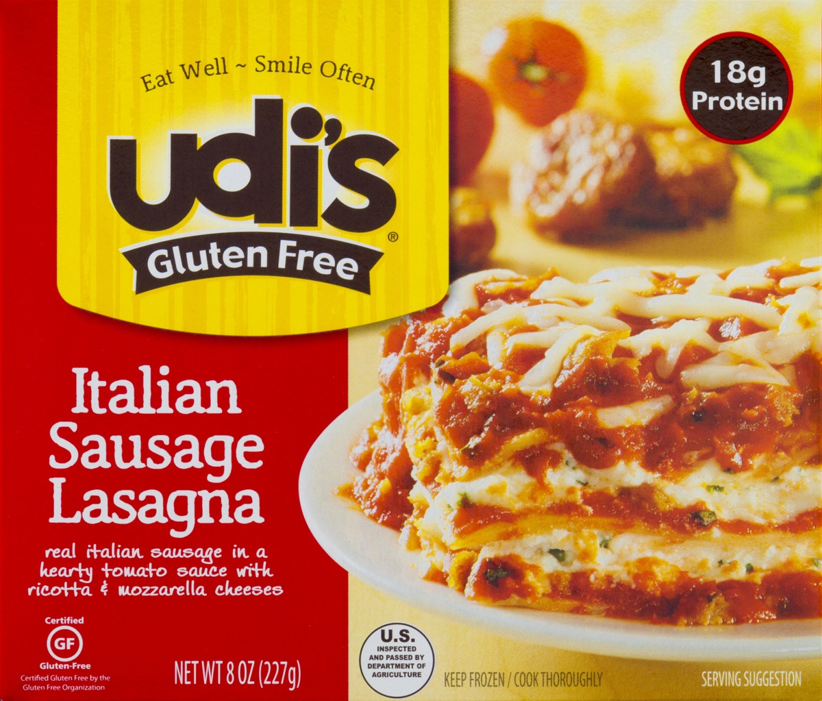 slide 8 of 9, Udi's Gluten Free Italian Sausage Lasagna, 8 oz