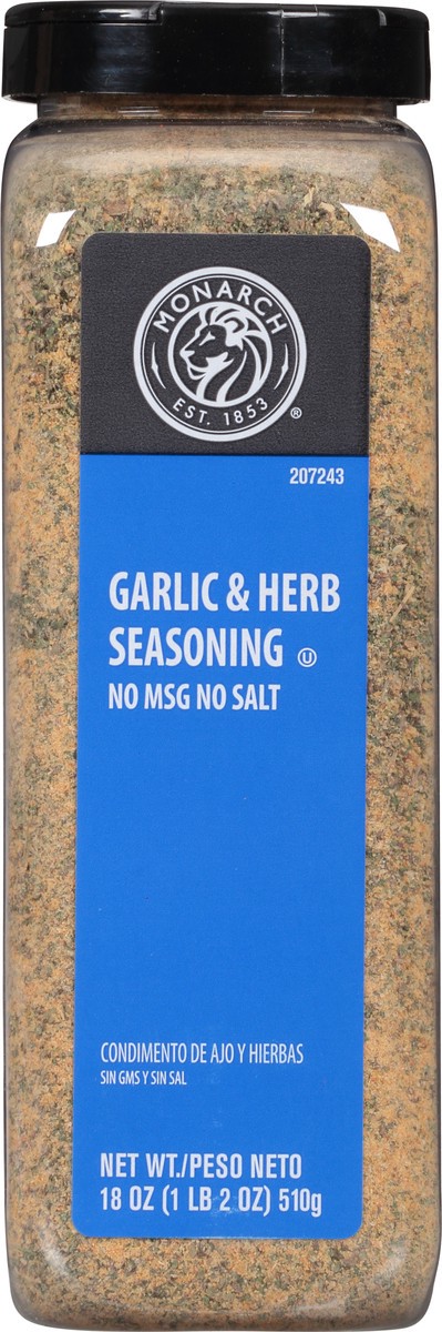 slide 1 of 14, Monarch No Salt Garlic & Herb, 18 oz