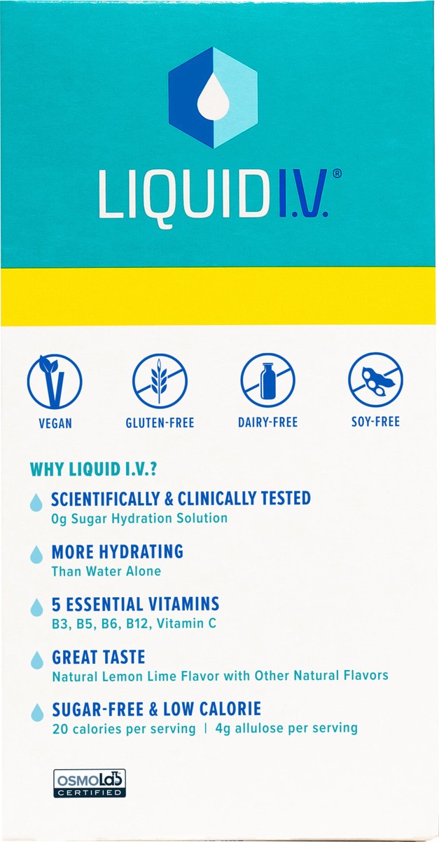 slide 2 of 10, Liquid I.V. Sugar Free Hydration Multiplier Vegan Powder Electrolyte Supplements - Lemon Lime - 0.45oz/10ct, 10 ct