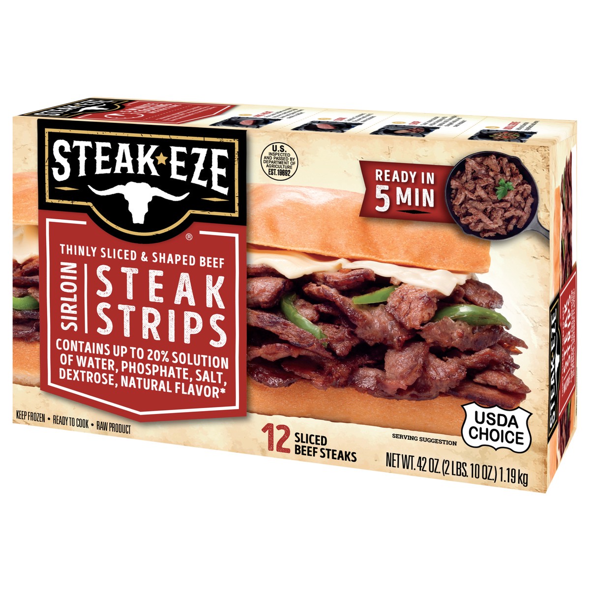 slide 13 of 13, Steak-EZE Thinly Sliced Sirloin Beef Steak Strips, 12 Count (Frozen), 12 ct