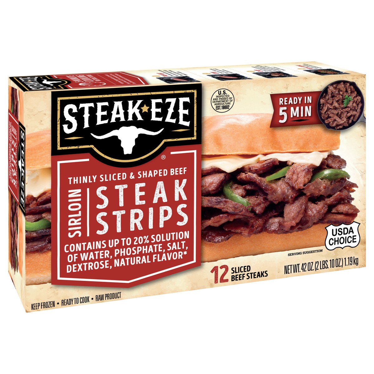 slide 5 of 13, Steak-EZE Thinly Sliced Sirloin Beef Steak Strips, 12 Count (Frozen), 12 ct