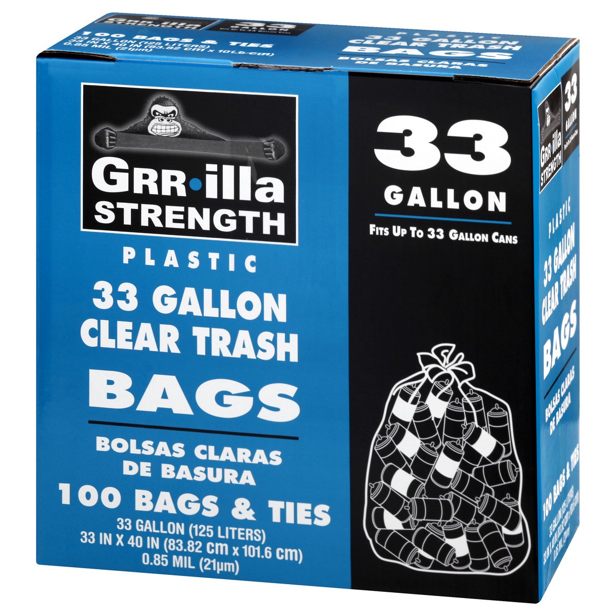 slide 7 of 8, Grrilla Strength Plastic Clear 33 Gallon Trash Bags 100 ea, 100 ct
