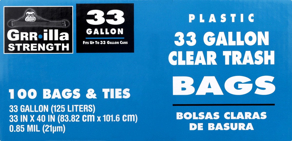 slide 5 of 8, Grrilla Strength Plastic Clear 33 Gallon Trash Bags 100 ea, 100 ct