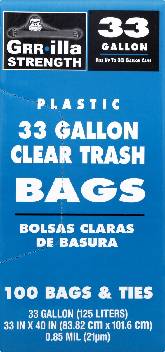 slide 6 of 8, Grrilla Strength Plastic Clear 33 Gallon Trash Bags 100 ea, 100 ct
