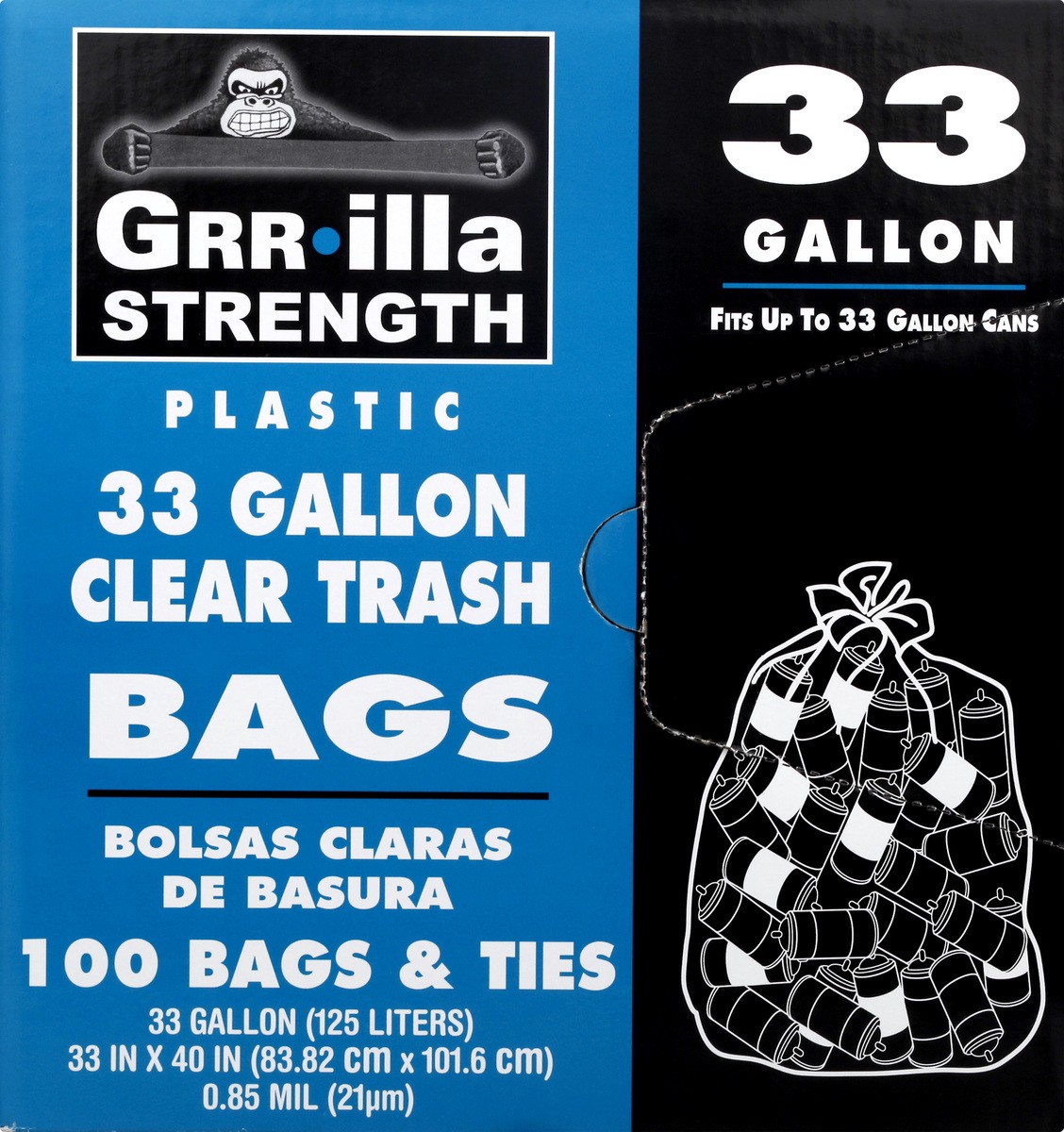 slide 8 of 8, Grrilla Strength Plastic Clear 33 Gallon Trash Bags 100 ea, 100 ct