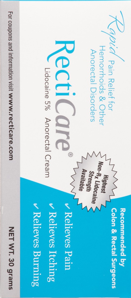 slide 3 of 9, Recticare Lidocaine 5% Anorectal Cream 30 g, 30 gal