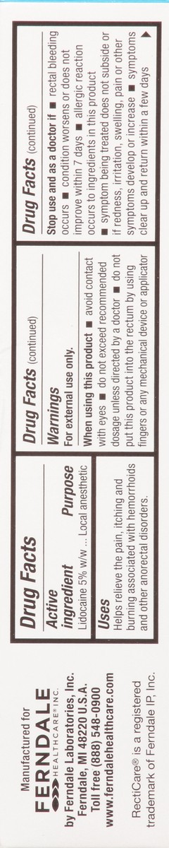 slide 4 of 9, Recticare Lidocaine 5% Anorectal Cream 30 g, 30 gal