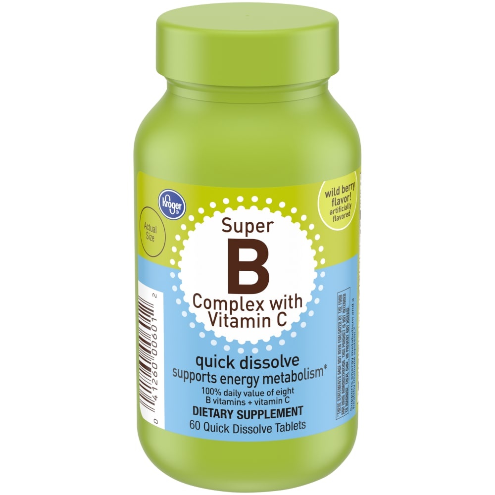 slide 1 of 1, Kroger Wild Berry Flavor Super B Complex With Vitamin C Dietary Supplement Quick Dissolve Tablets, 60 ct