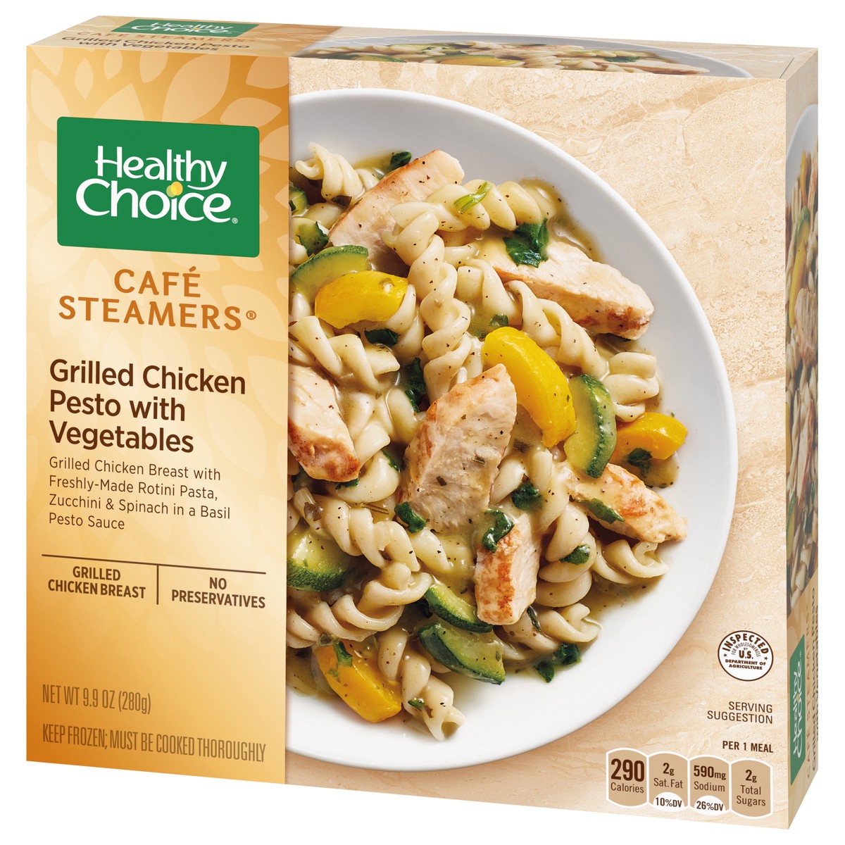 slide 2 of 9, Healthy Choice Cafe Steamers Chicken Pesto With Vegetables, 9.9 oz