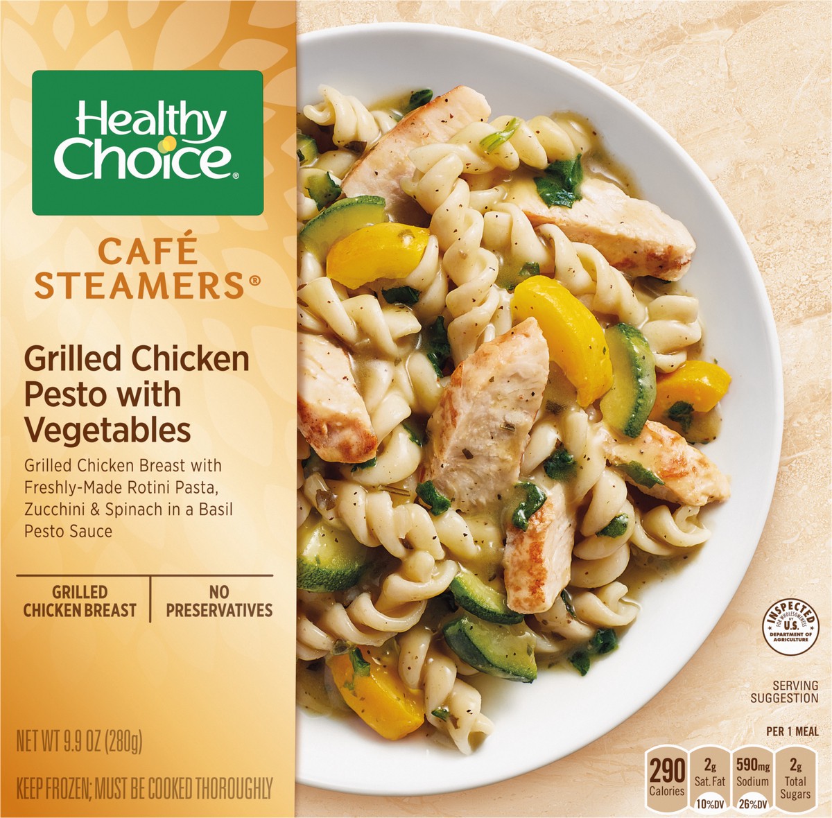 slide 5 of 9, Healthy Choice Cafe Steamers Chicken Pesto With Vegetables, 9.9 oz