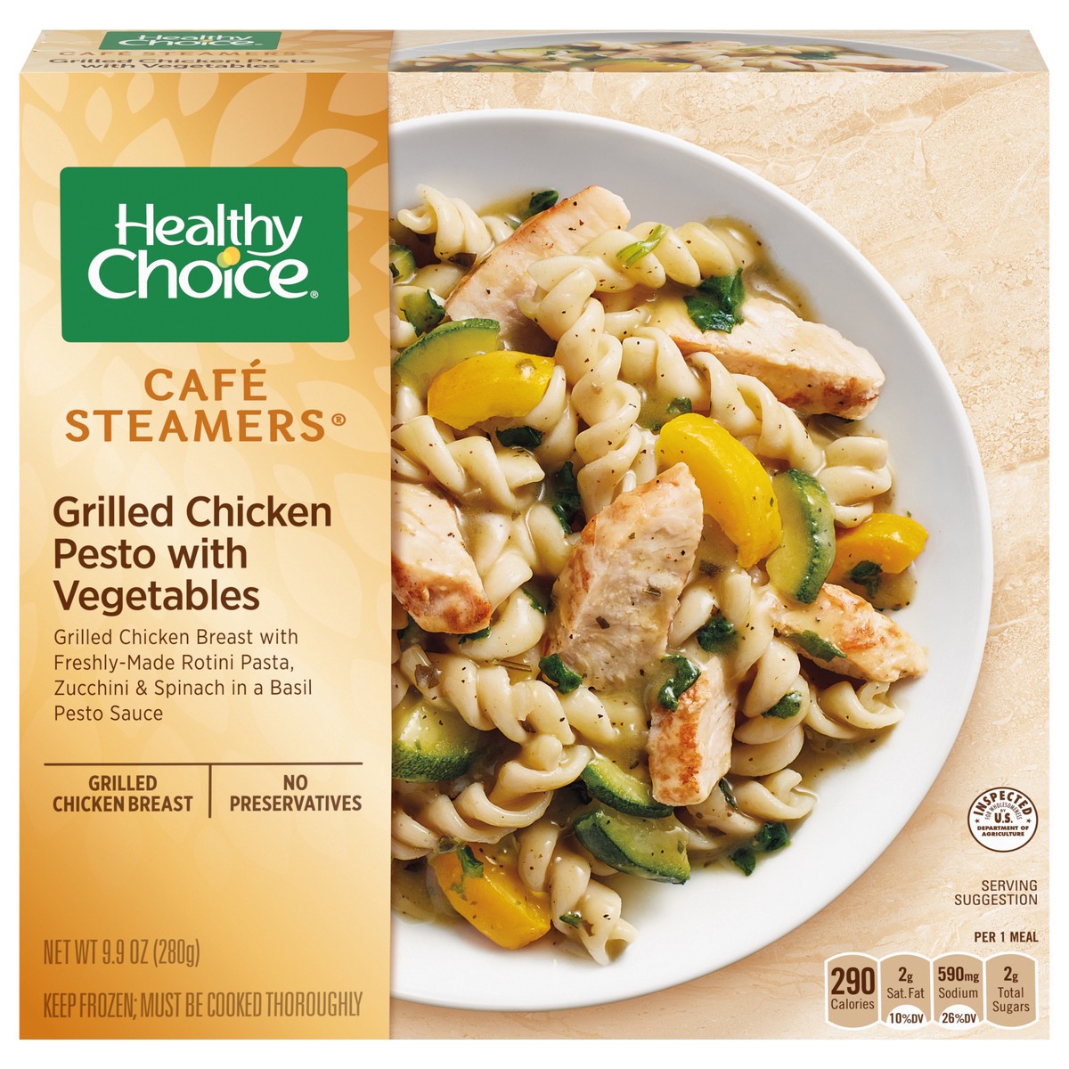 slide 1 of 9, Healthy Choice Cafe Steamers Chicken Pesto With Vegetables, 9.9 oz