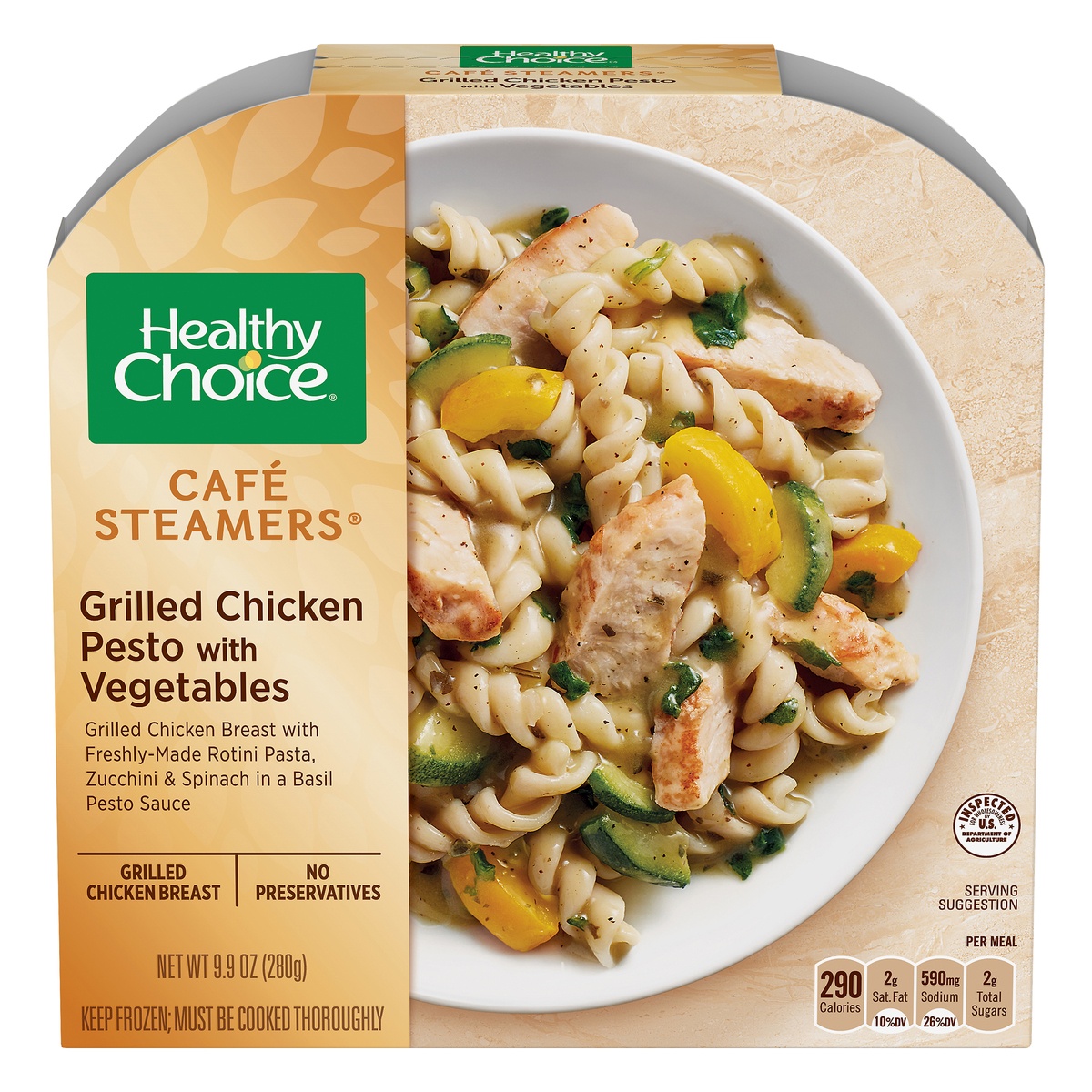 slide 1 of 3, Healthy Choice Cafe Steamers Grilled Chicken Pesto with Vegetables, 9.9 oz