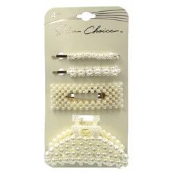 Salon Choice Pearl Hair Clip Set: 2 Slides, 1 Barrette, 1 Clip