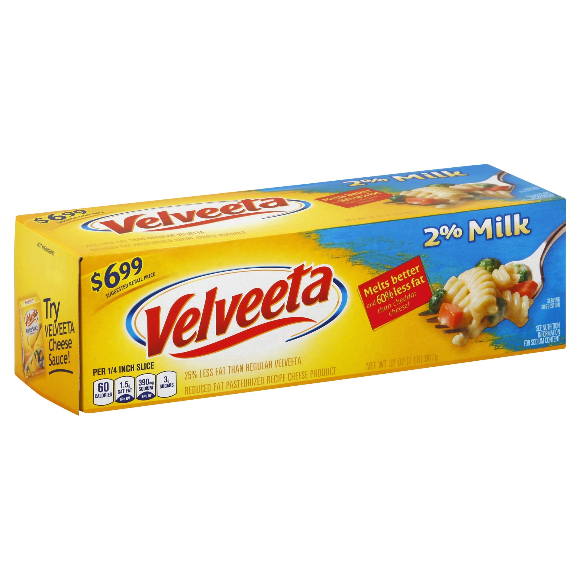 slide 1 of 1, Velveeta Reduced Fat 2% Milk Pasteurized Prepared Cheese Product, 32 oz