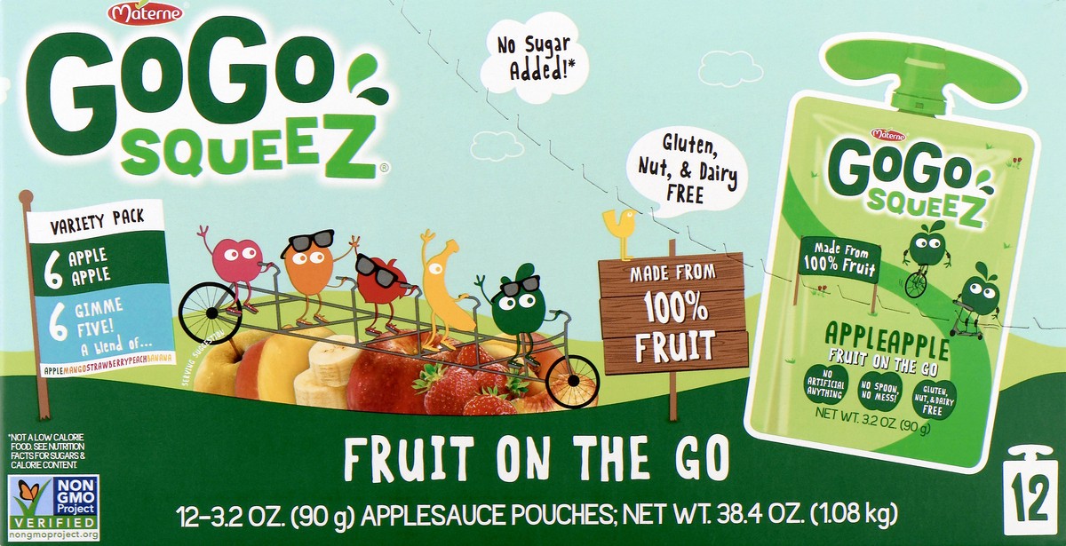 slide 1 of 9, GoGo squeeZ Apple & Gimme Five Snack Pouches Variety Pack, 12 ct; 3.2 oz