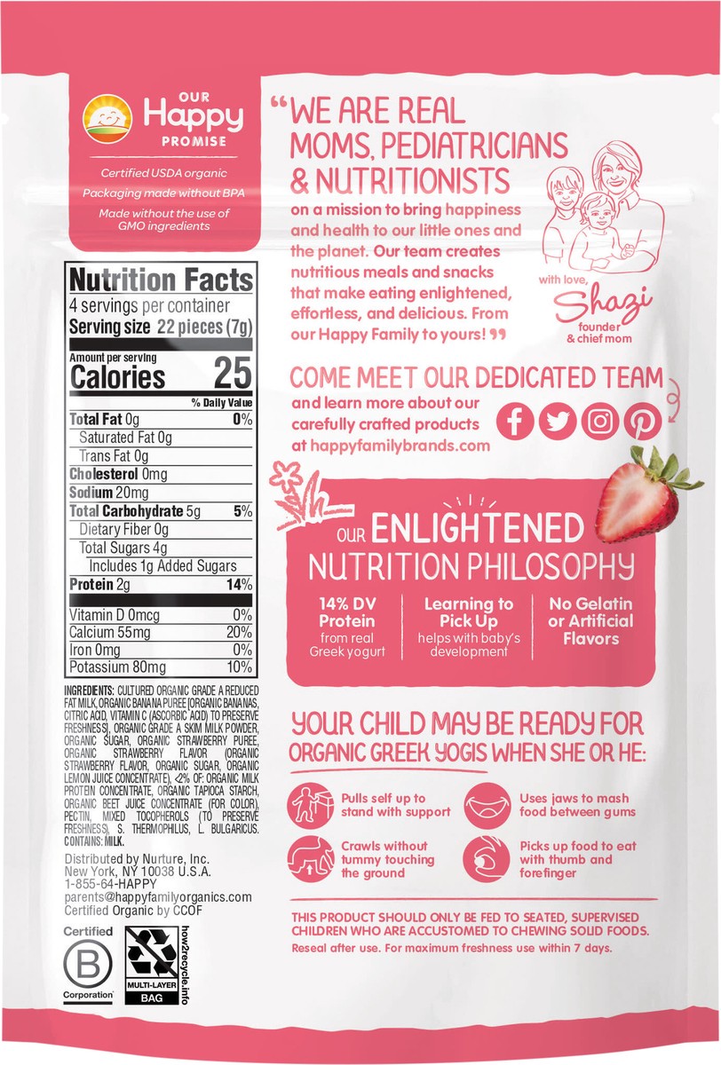slide 3 of 3, Happy Baby Organics Organic Greek Yogis Freeze-Dried Greek Yogurt & Fruit Snacks Strawberry Banana 1 oz Bag UNIT, 1 oz