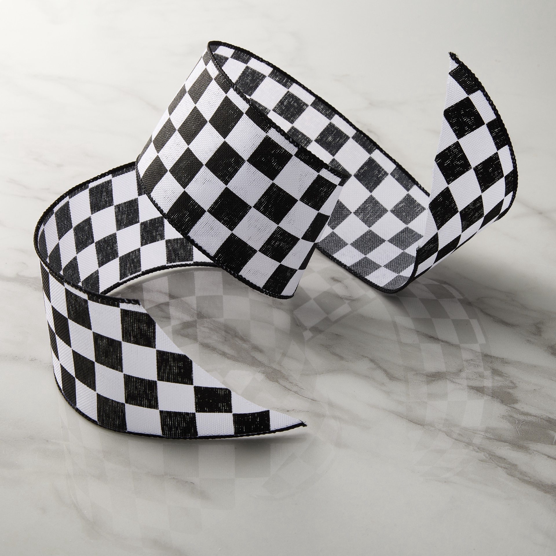 slide 2 of 2, 2.5" X 3yd. Black & White Checkered Wired Edge Ribbon By Celebrate It, 2.5 in x 3 yd