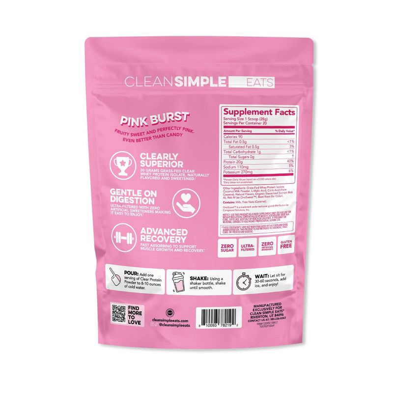 slide 7 of 8, Clean Simple Eats Clear Protein Pink Burst, 19.8 oz