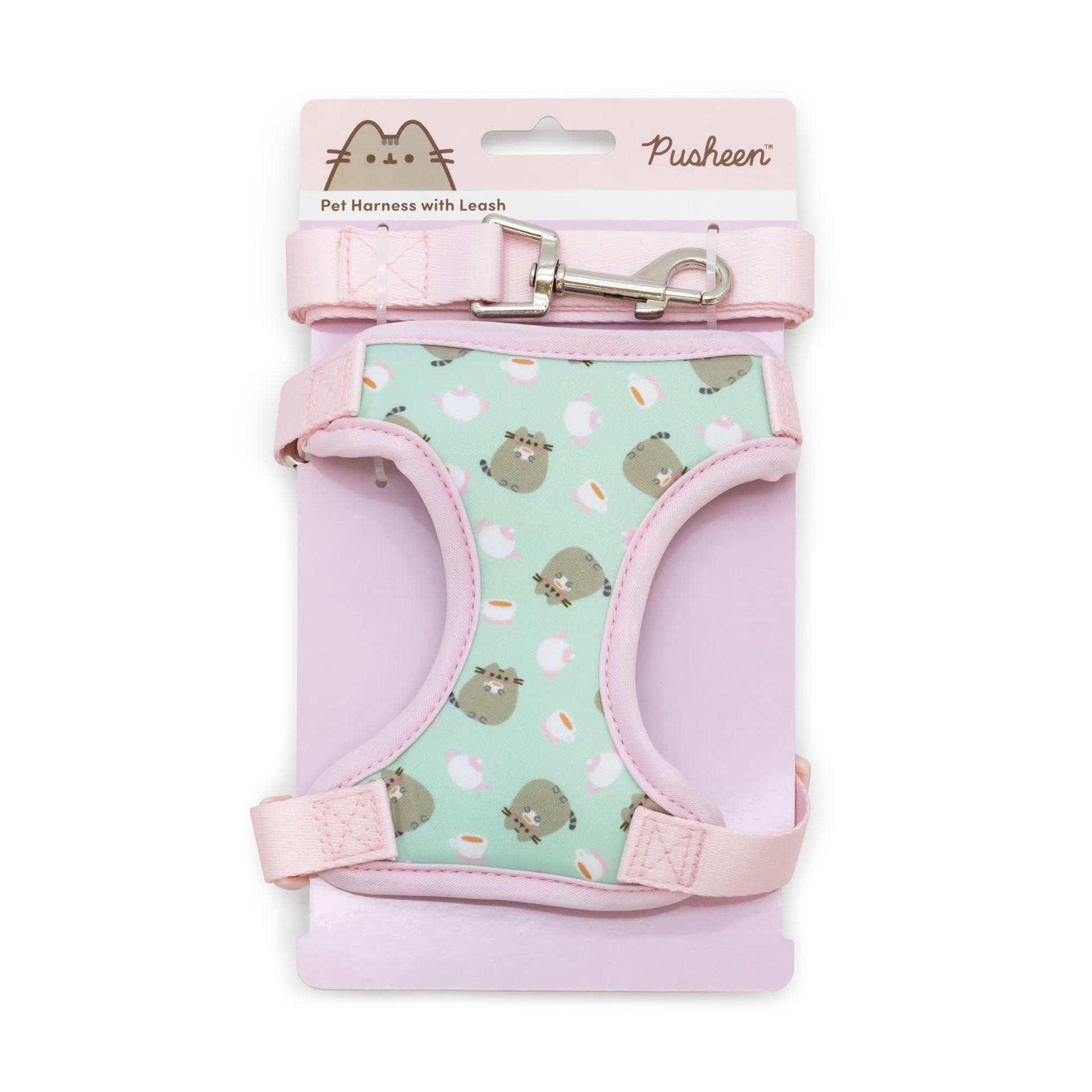 slide 1 of 1, Pusheen Teal and Pink Tea Cat Harness & Leash, 1 ct
