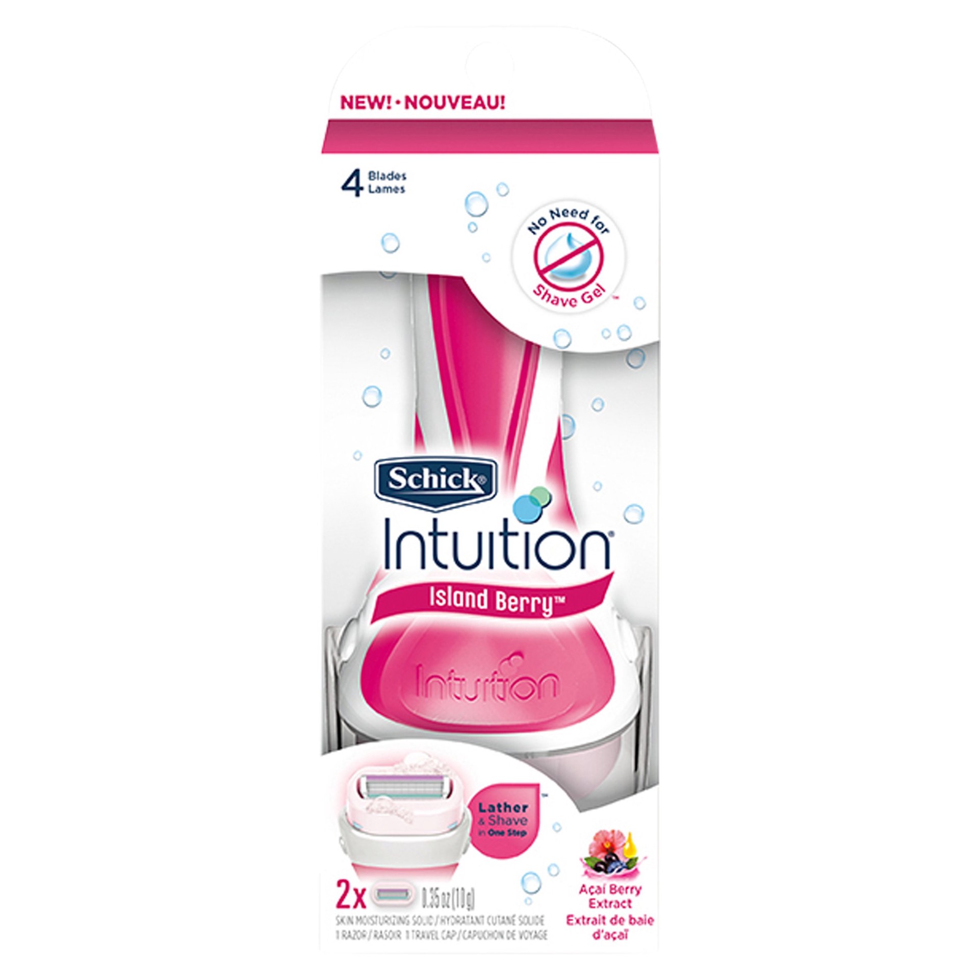 slide 1 of 8, Schick Intuition Island Berry Women's Razor, 1 Razor Handle Plus 2 Refill Razor Blades, 1 ct