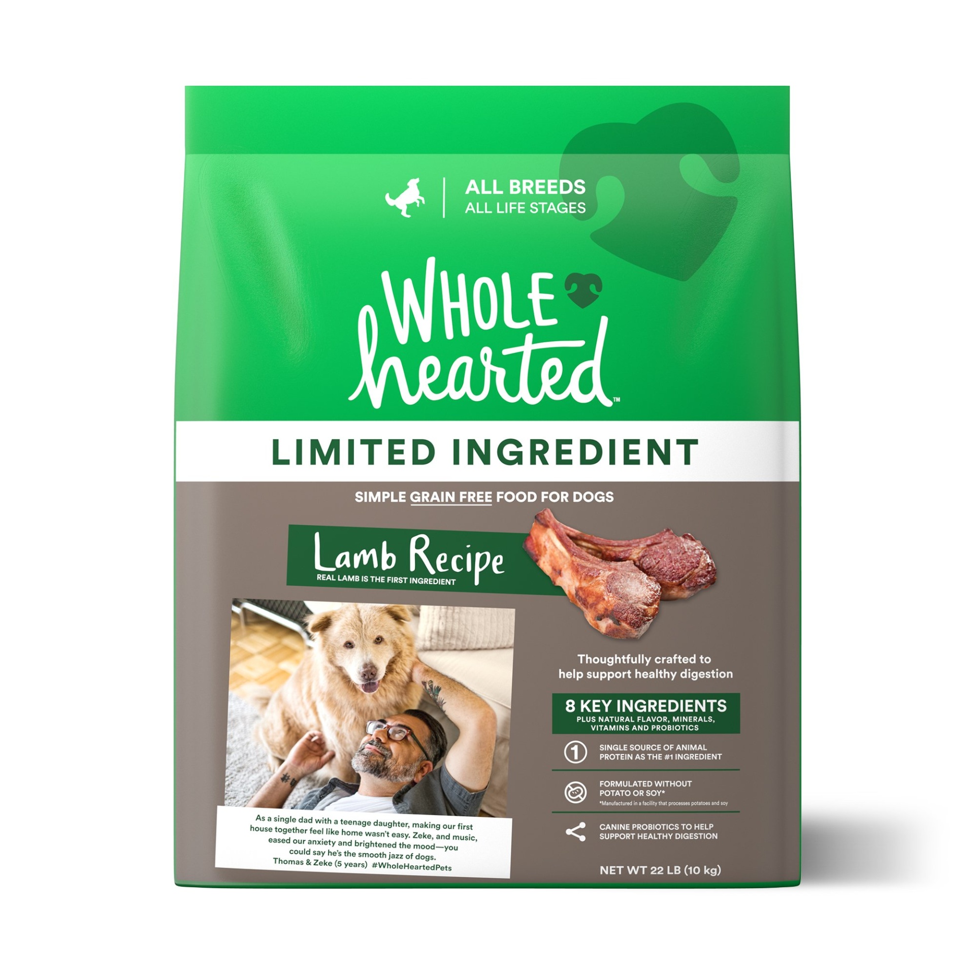 slide 1 of 1, WholeHearted Grain Free Limited Ingredient Lamb Recipe Dry Dog Food for All Life Stages and Breeds, 22 lb