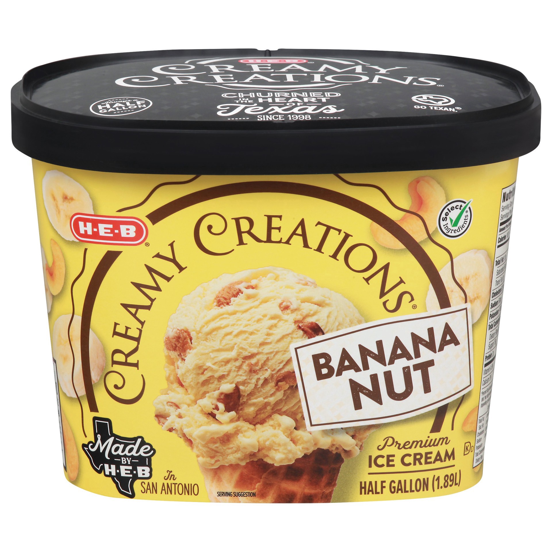 slide 1 of 1, H-E-B Creamy Creations Banana Nut Ice Cream, 64 fl oz