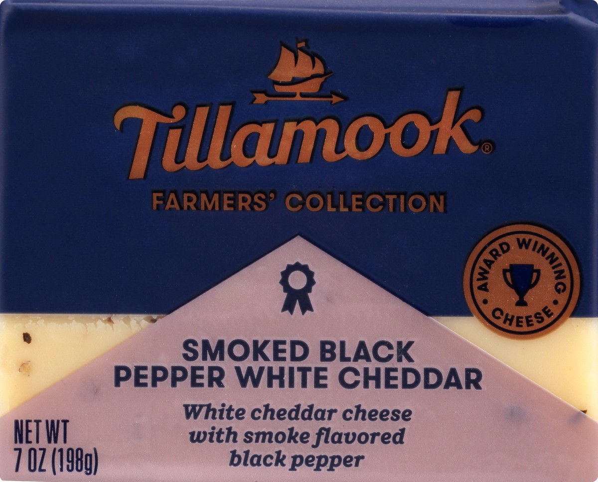 slide 1 of 5, Tillamook Farmers' Collection Smoked Black Pepper White Cheddar Cheese Block, 7oz, 198 gram