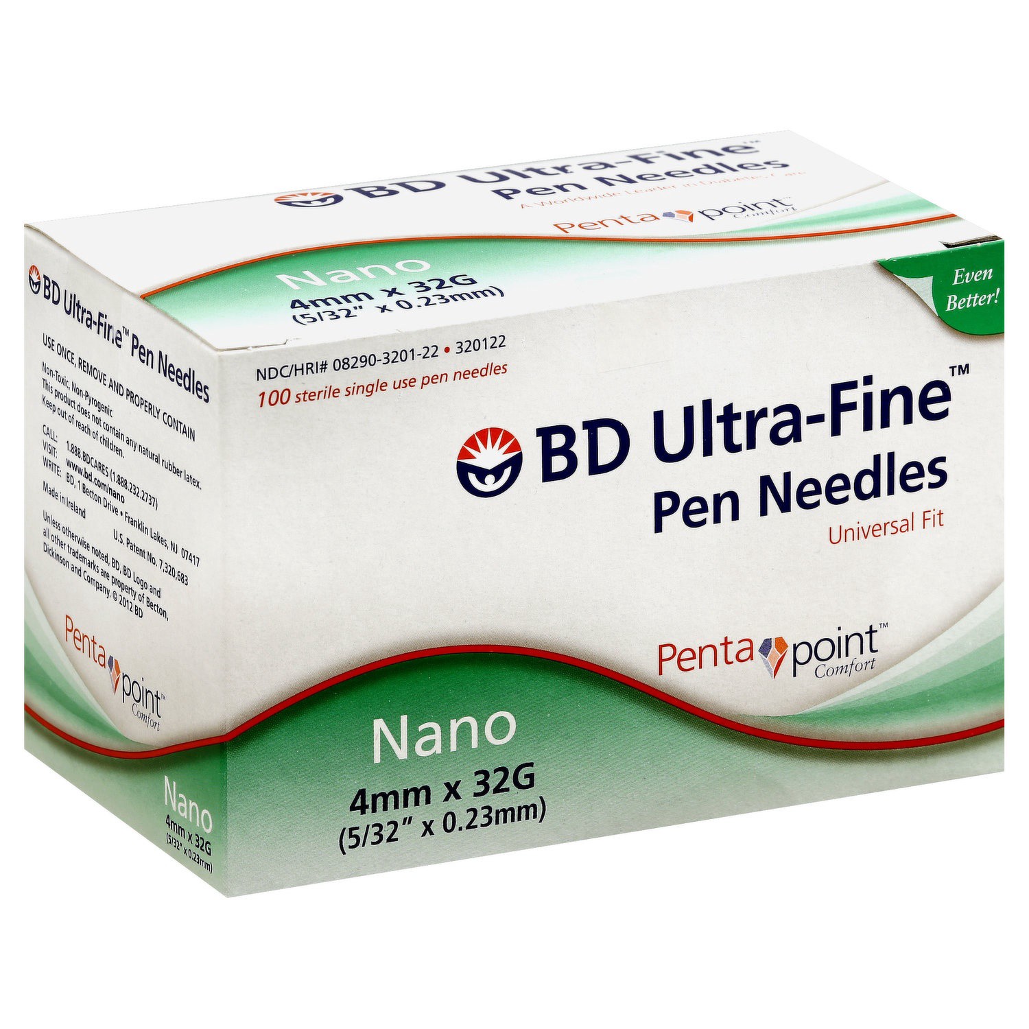 slide 1 of 1, Bd Ultra-Fine Nano Pen Needles (4Mm X 32G) Compatible With Leading Pen Injection Devices, 100 ct