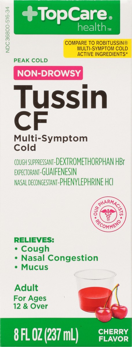 slide 8 of 14, TopCare Health Non-Drowsy Peak Cold Cherry Flavor Tussin CF 8 fl oz, 8 fl oz