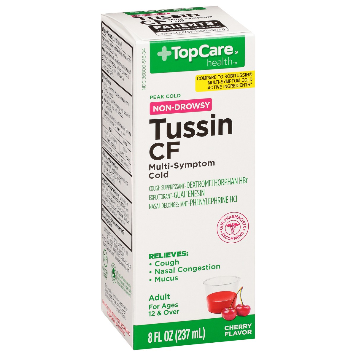 slide 9 of 14, TopCare Health Non-Drowsy Peak Cold Cherry Flavor Tussin CF 8 fl oz, 8 fl oz