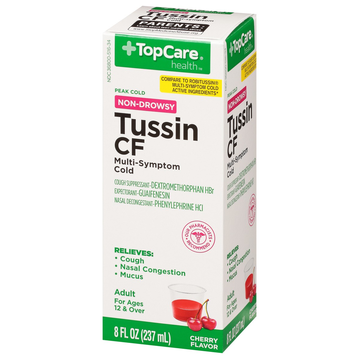 slide 10 of 14, TopCare Health Non-Drowsy Peak Cold Cherry Flavor Tussin CF 8 fl oz, 8 fl oz